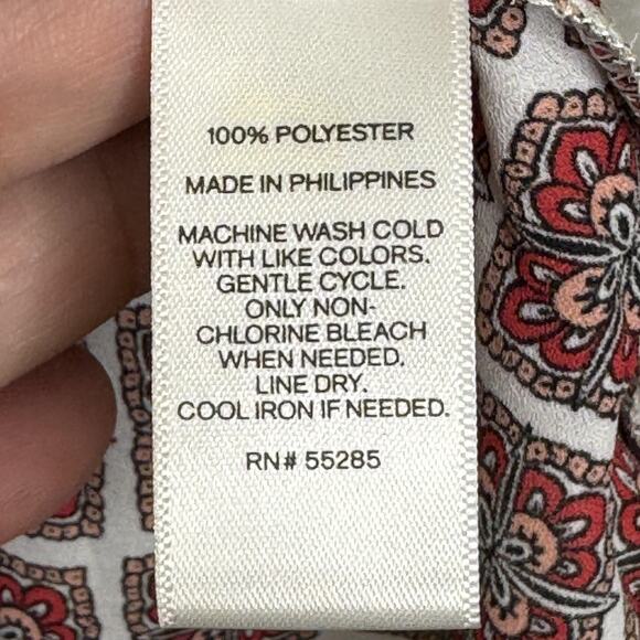 Express Shirt Womens XS Red White Geometric Tile Print Button Down Long Sleeve - Picture 5 of 6